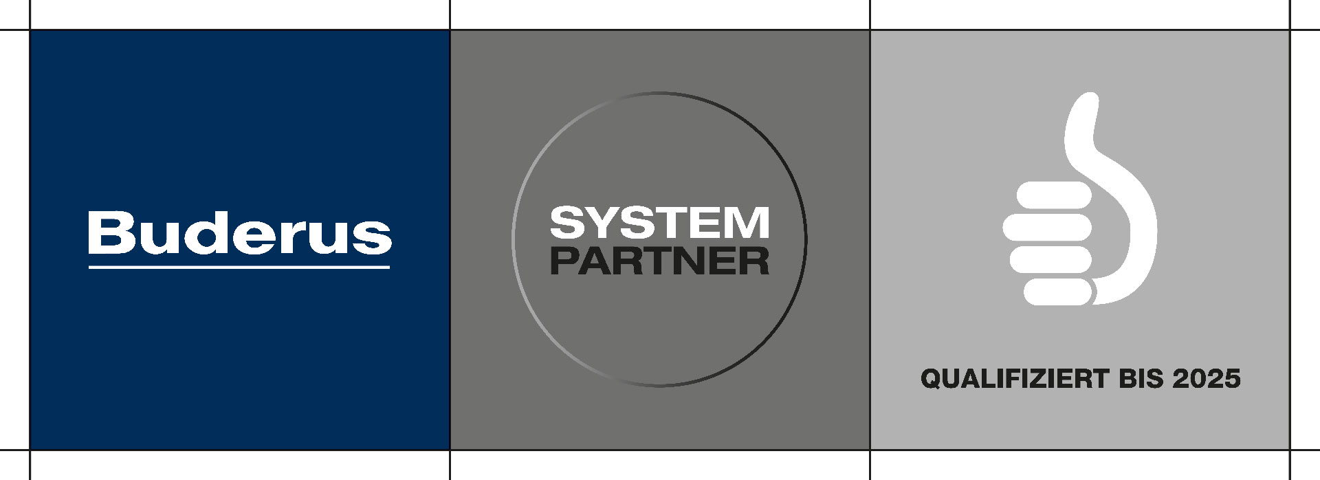 Logos von Buderus, Vaillant und Stiebel Eltron mit Hinweisen auf Systempartnerschaft, Kooperationen und Premium-Fachpartnerstatus